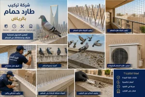 تركيب طارد الحمام للمكيفات الخارجية بالرياض باستخدام أشواك ستانلس لحماية أجهزة التكييف من تجمع الحمام وفضلات الطيور.